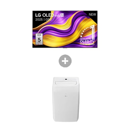 Vooraanzicht van 65 inch LG OLED evo AI G5 4K Smart TV + Mobiele Airconditioner OLED65G55LW.TF09TWS
