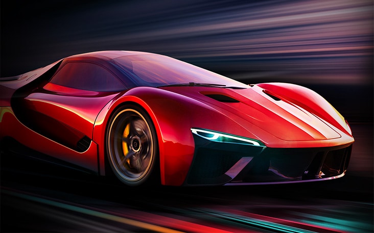 Side-by-side comparison of a racing car game and the difference in refresh rate. On one side, the refresh rate is lower resulting in more motion blur. On the other side, the refresh rate is high showing the car completely in focus.