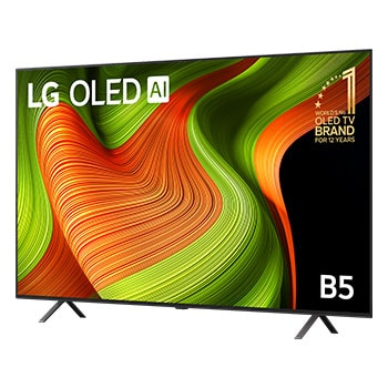 Slightly angled view of LG OLED AI B5 4K Smart TV.