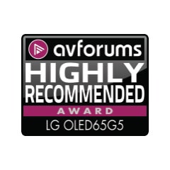 AVForums Highly Recommended Award logo for LG OLED65G5.