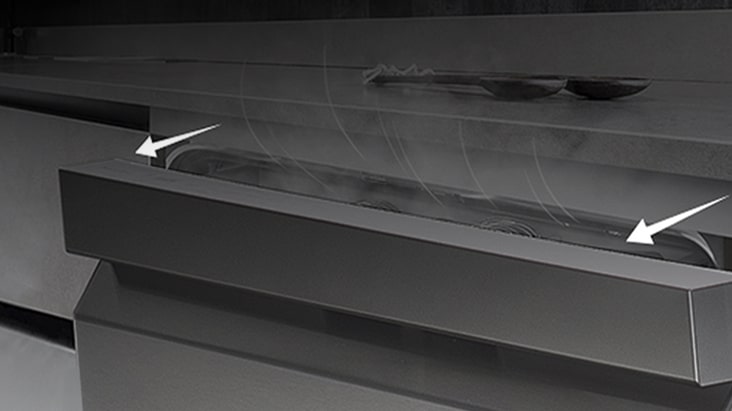 The dishwasher door opens automatically after a wash cycle to release steam, enhancing drying performance.