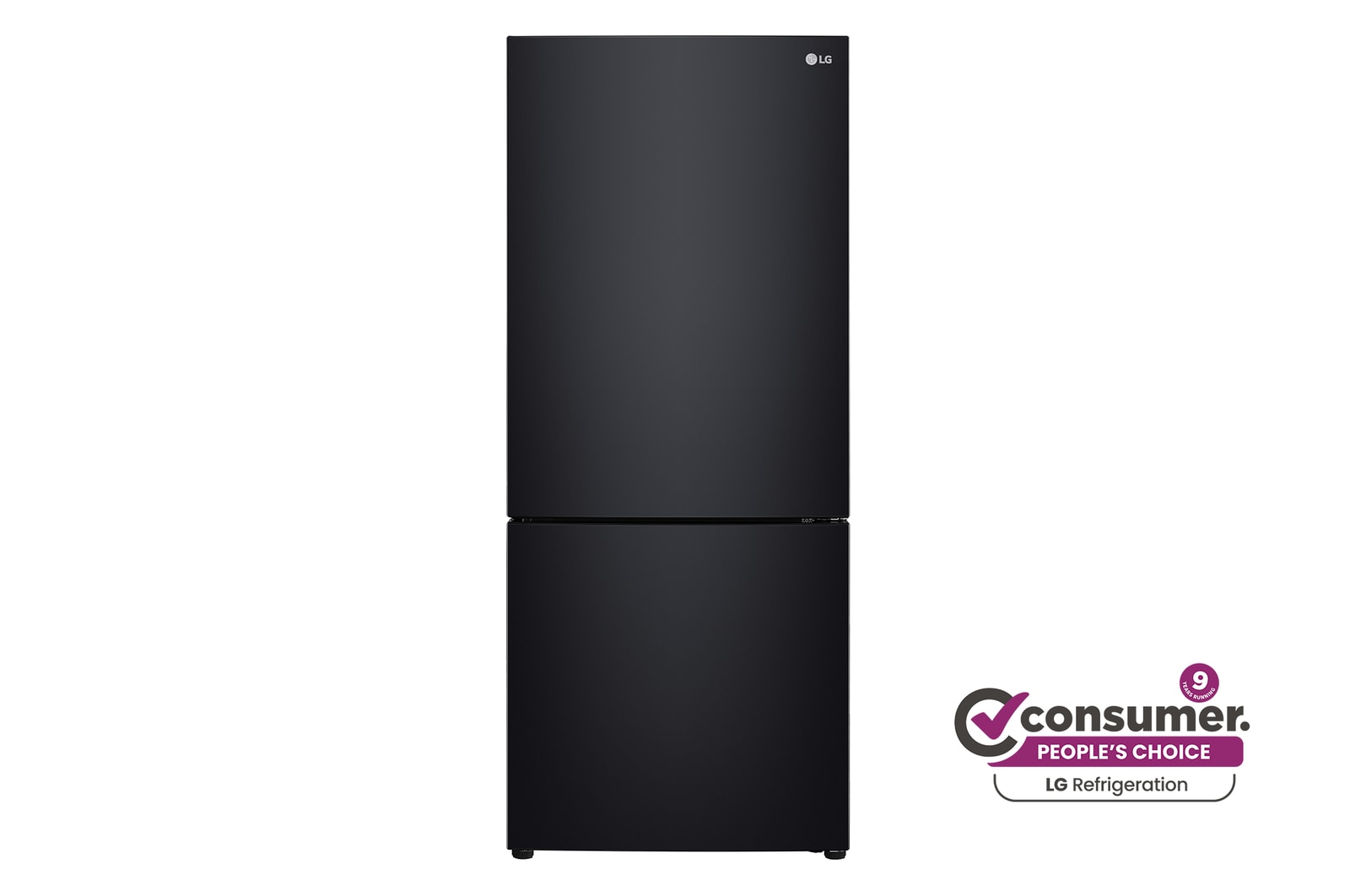 Front view of 420L Bottom Mount Fridge - Black Finish GB-455BLE