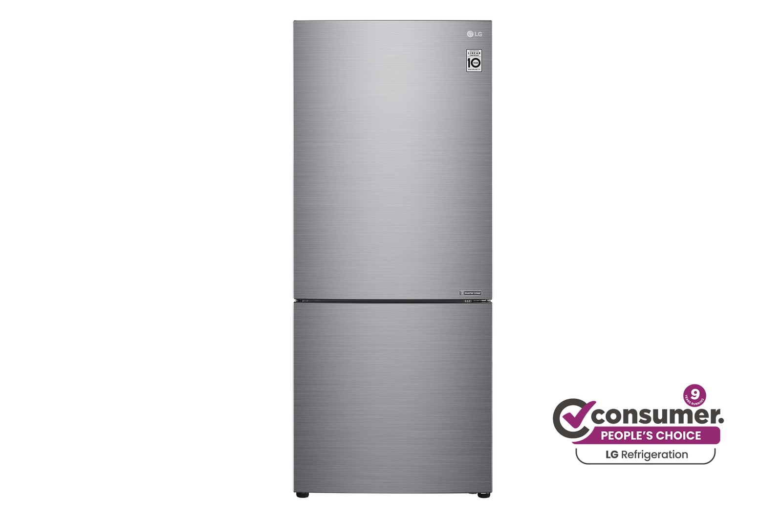 Front view of 420L Bottom Mount Fridge - Stainless Finish GB-455PL