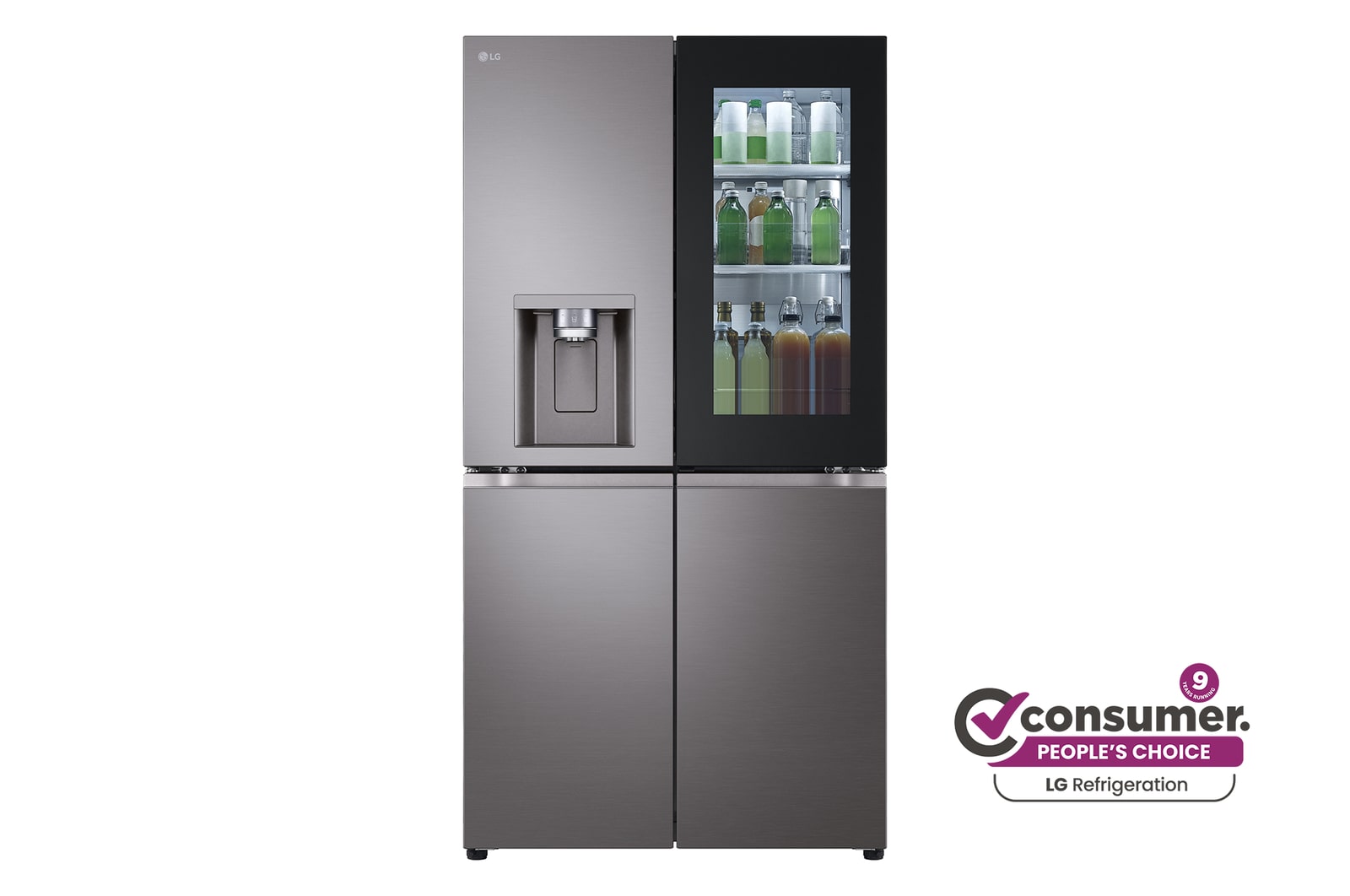 Front view of 642L French Door Fridge, with InstaView Door-In-Door®, in Black Stainless Finish GF-V700BSLC