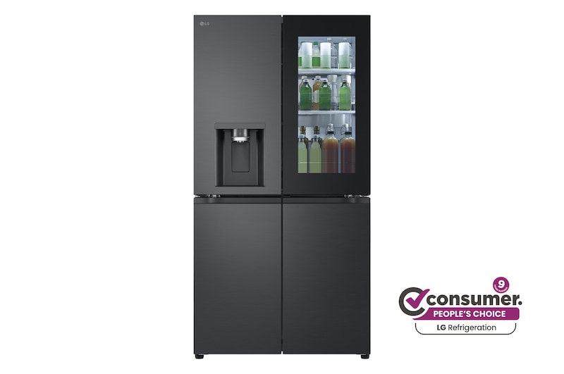 Front view of 642L French Door Fridge, with InstaView Door-In-Door®, in Matte Black Finish GF-V700MBLC