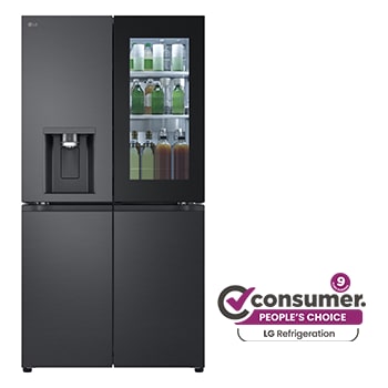 Front view of 642L French Door Fridge, with InstaView Door-In-Door®, in Matte Black Finish GF-V700MBLC