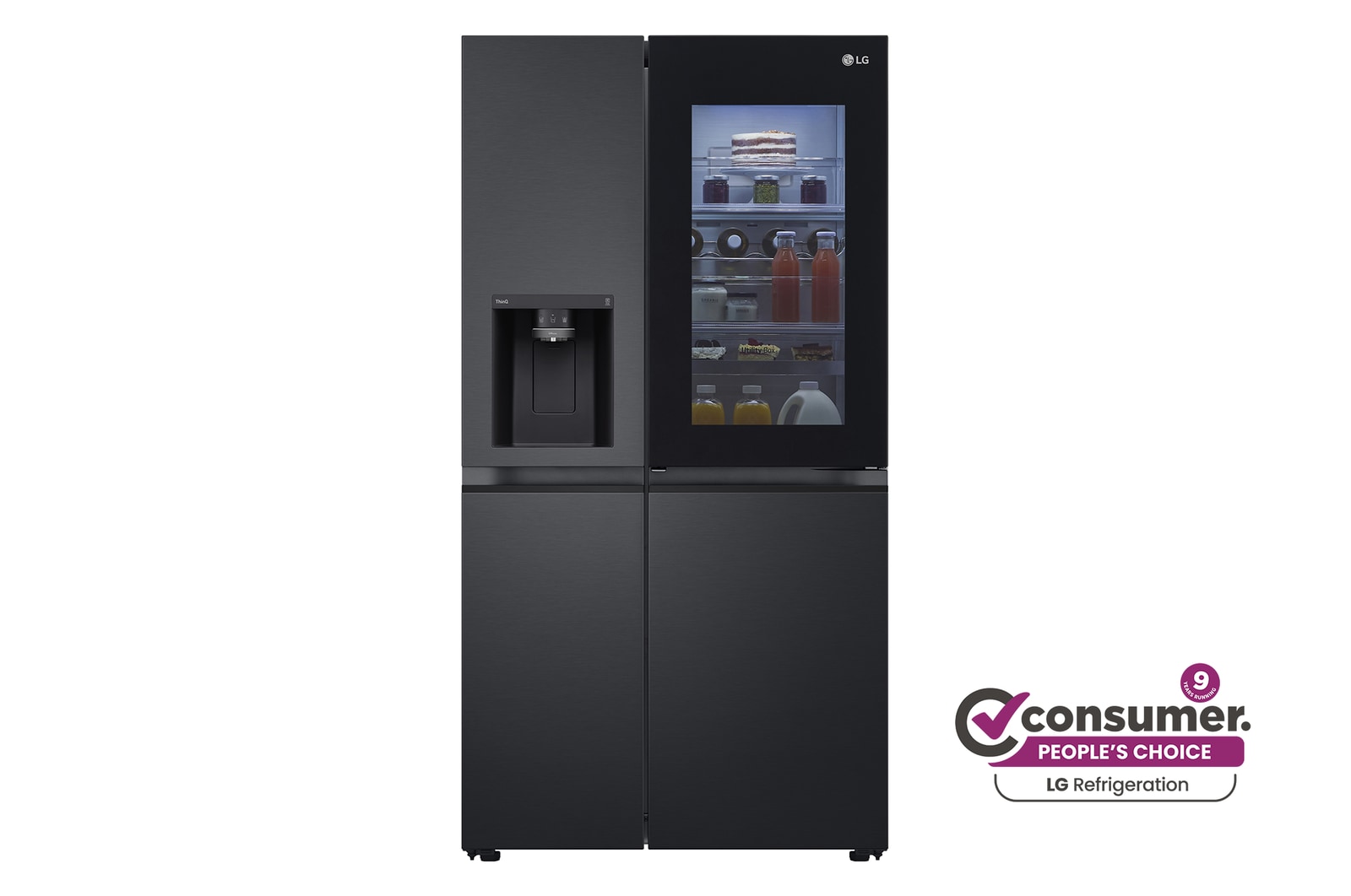 Front view of 635L Side by Side Fridge with InstaView™ GS-V600MBLC