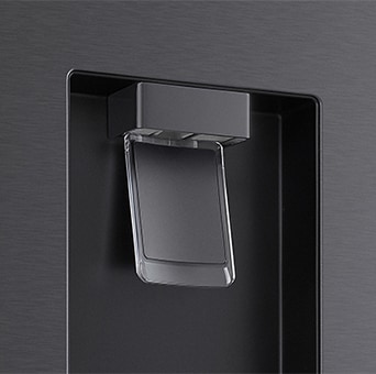 Close up of water dispenser feature in an LG bottom freezer refrigerator.	