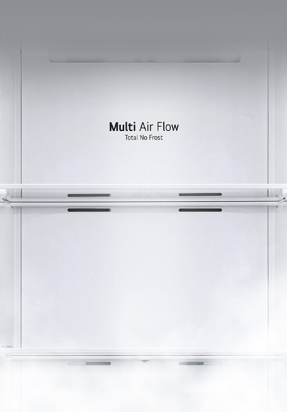 The interior of the fridge is shown empty with the wine rack and shelf in place and the back which is labeled "Metal Fresh".