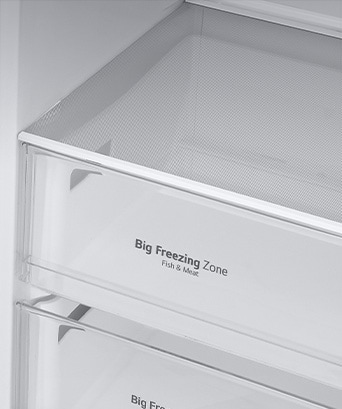 The metallic decorations inside the fridge on the drawers are highlighted and labeled "Metallic Decoration" on the photo.