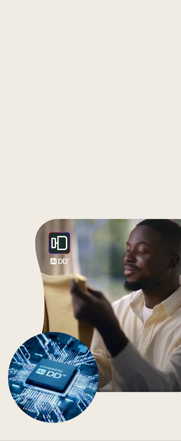 The images, featuring the AI DD chip on the left side and a man carrying clothes on the right side, are displayed.