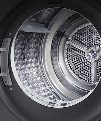 LG dryer's stainless steel drum.