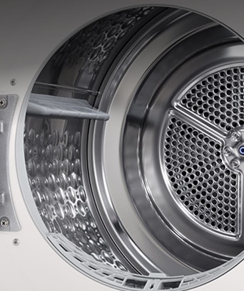 LG dryer's stainless steel drum.
