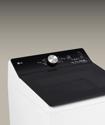 Close-up of LG top-load washer’s control panel with a centered dial and intuitive display