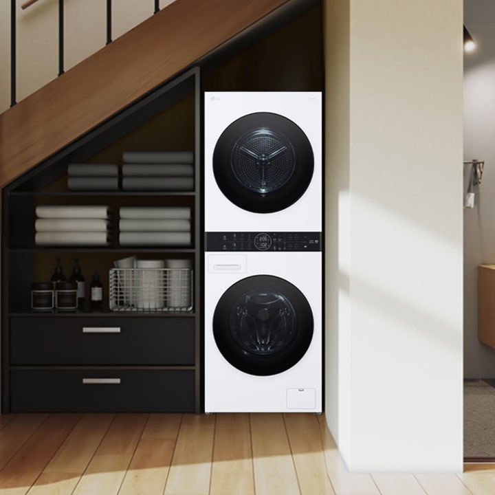 Wash Tower installed in the laundry room under the stairs on the 1st floor	wd-washtower-24-platinum-black-PDP-GP1-05-4-desktop.jpg
