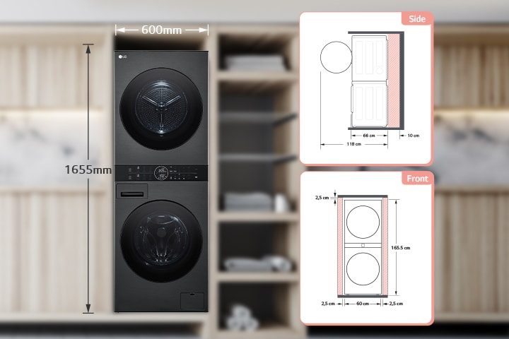 Washing machine and cavity dimension instructions	