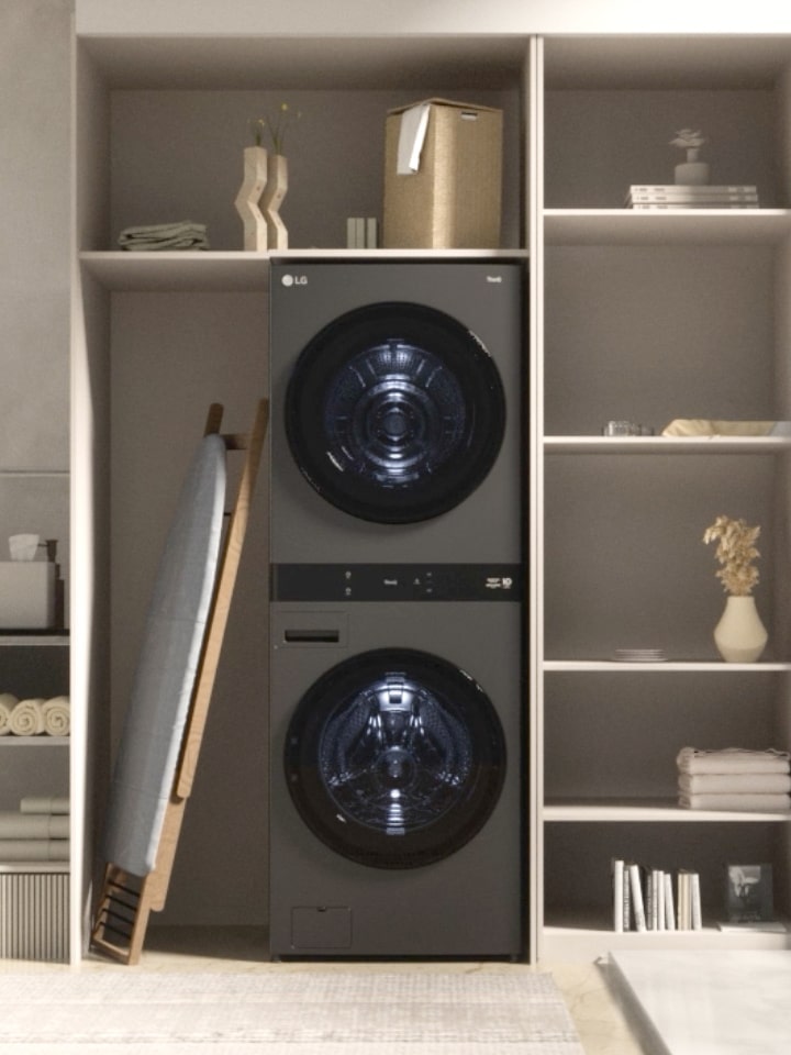 A video showing that side-by-side or stackable washers and dryers are emptied and replaced with LG WashTower for saving space