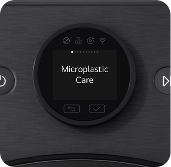 Close-up shot of control panel showing Microplastic Care