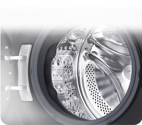 It shows in detail the inside of the washing machine drum.