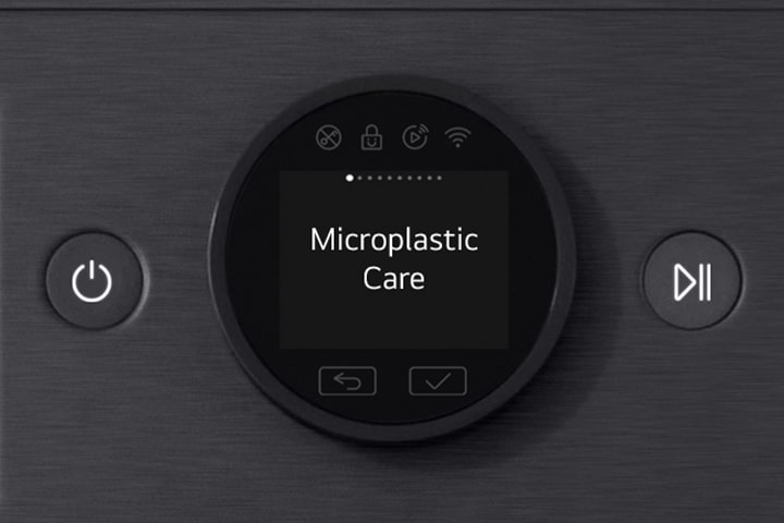 Close-up shot of control panel showing Microplastic Care cycle