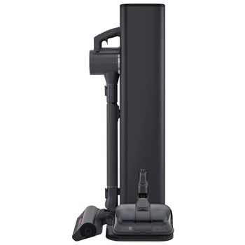 LG a9l-titan vacuum with included accessories: various nozzles, tools, mop pads, extension hose, and extra battery