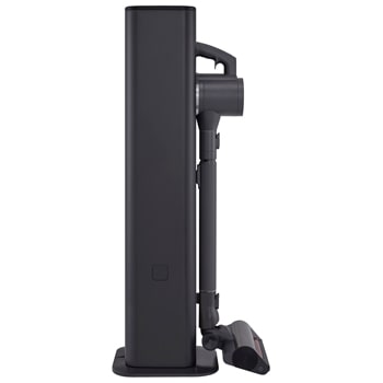 Front and side view dimensions of the LG a9l-titan vacuum: 112cm height, 26.5cm width, 30.5cm depth