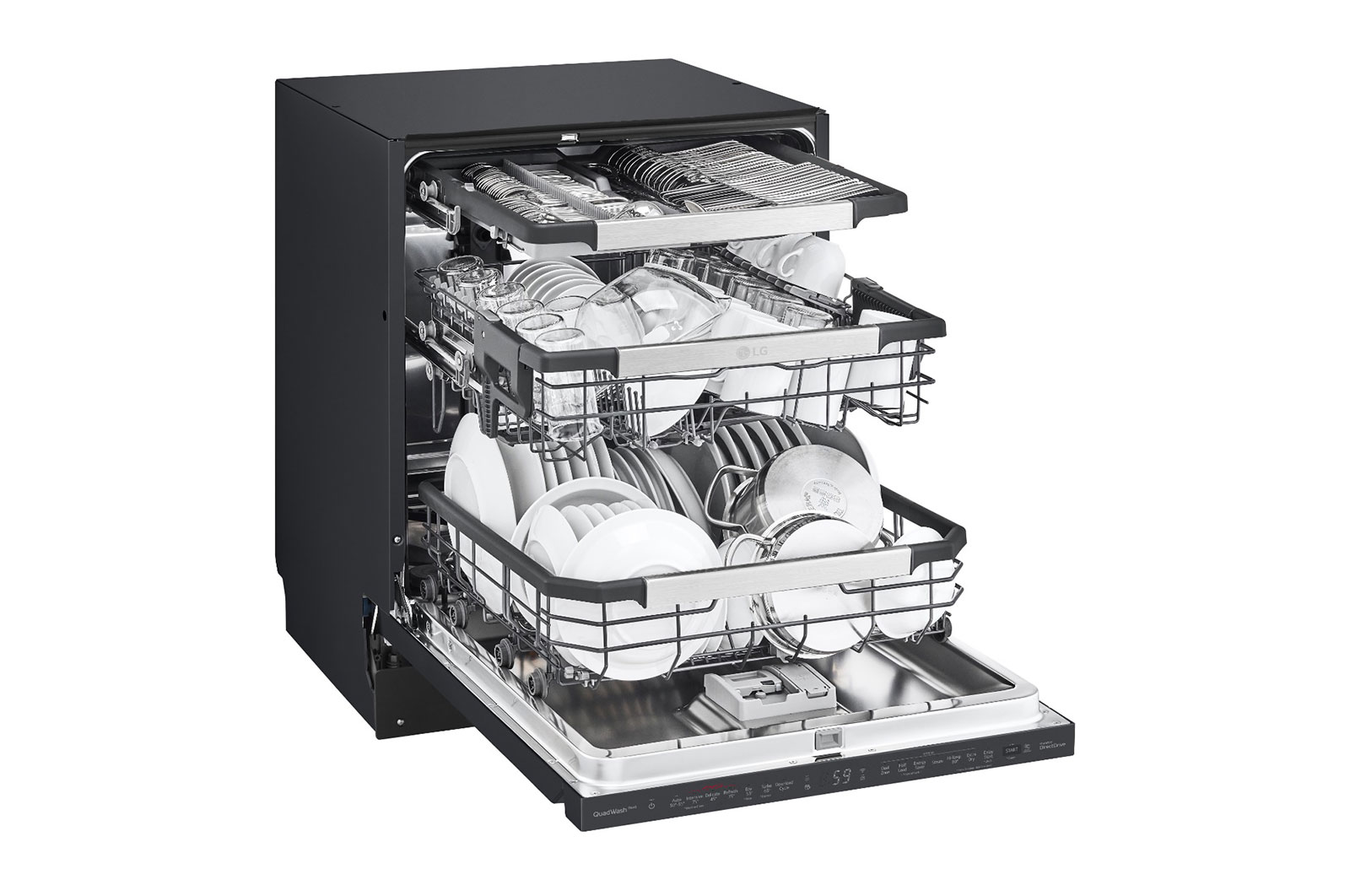 15 Place QuadWash Dishwasher with Auto Open Door in Matte Black Finish with TrueSteam Built Under XD3A25UMB LG NZ