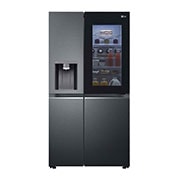 LG 635L Side by Side Fridge in Matte Black Finish, front light on food view, GS-V635MBLC, thumbnail 1