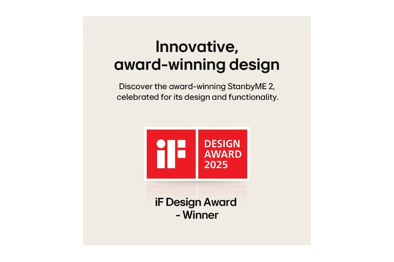 A girl with her puppy is watching a show on the LG StanbyME 2. The folio cover is used and the screen is propped up like a tablet. 