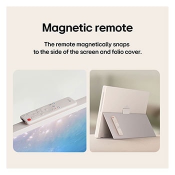 LG StanbyME 2. A hand interacting with the touch screen showing ease of use. The text talks about being able to connect your screen with other devices easily. 