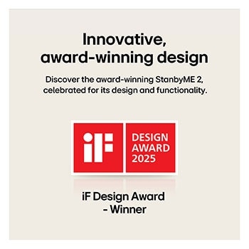 A girl with her puppy is watching a show on the LG StanbyME 2. The folio cover is used and the screen is propped up like a tablet. 