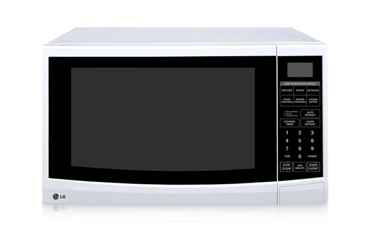 Front view of 23L White Microwave Oven with 10 different power levels and 6 Auto Menus MS2346S