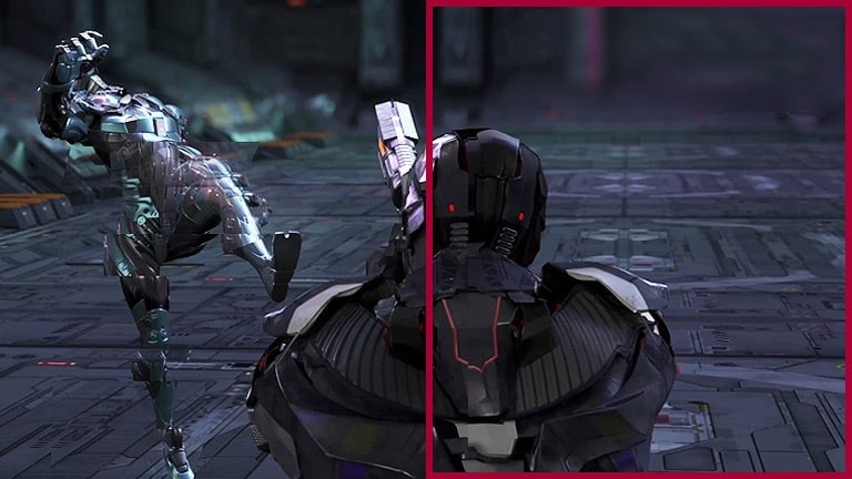 In The Fast Paced FPS Game, The Player Moves Around 3 Opponents Attacking and Shooting Against, and The Screen Tearing And Shuttering in The Opponent's Motion Appears with Freesync™ Premium Mode Off, Comparing to Another Scene in the Seamless Movement with Freesync™ Premium Mode On.