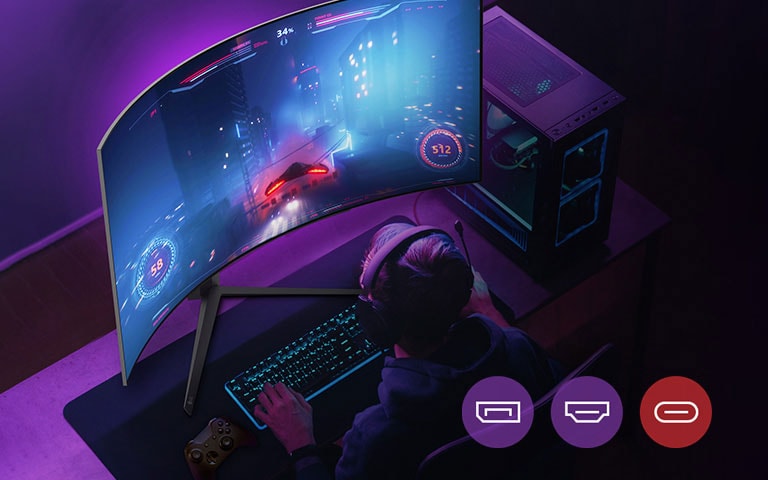 Gamers enjoy a 240 refresh rate game supported by DP 1.4, HDMI 2.1, or USB Type-C™.