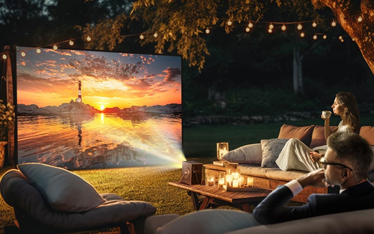 Enjoying a movie with a brightly projected image from the projector.