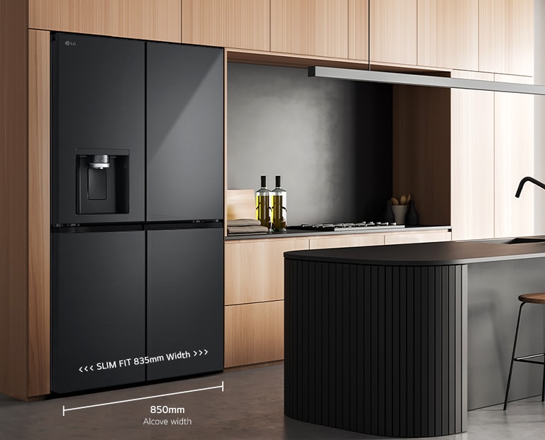 Modern kitchen interior with InstaView fridge.