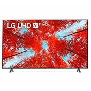 A front view of the LG UHD TV with infill image and product logo on