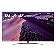 A front view of the LG QNED TV with infill image and product logo on