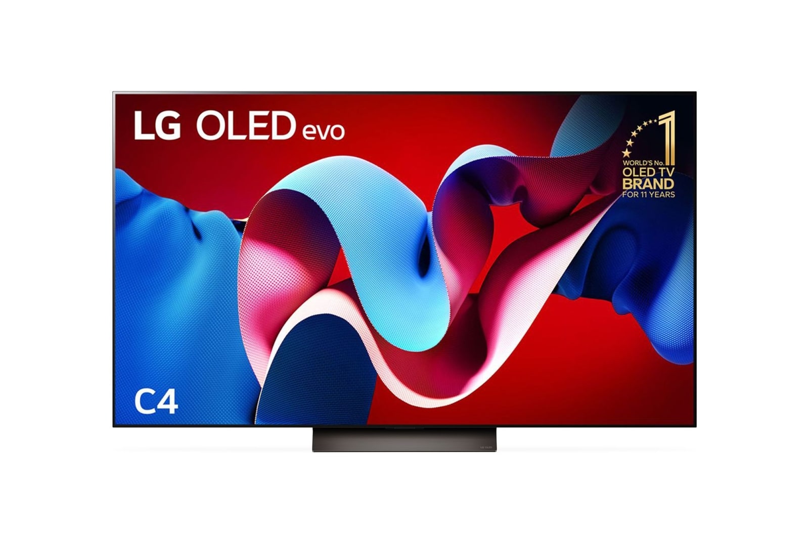 Front view with LG OLED evo and 11 Years World No.1 OLED Emblem on screen