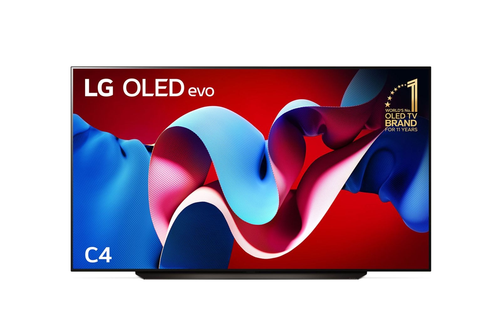 Front view with LG OLED evo and 11 Years World No.1 OLED Emblem on screen