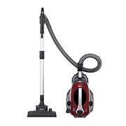 Front view of the vacuum cleaner body and the pipe standing side by side