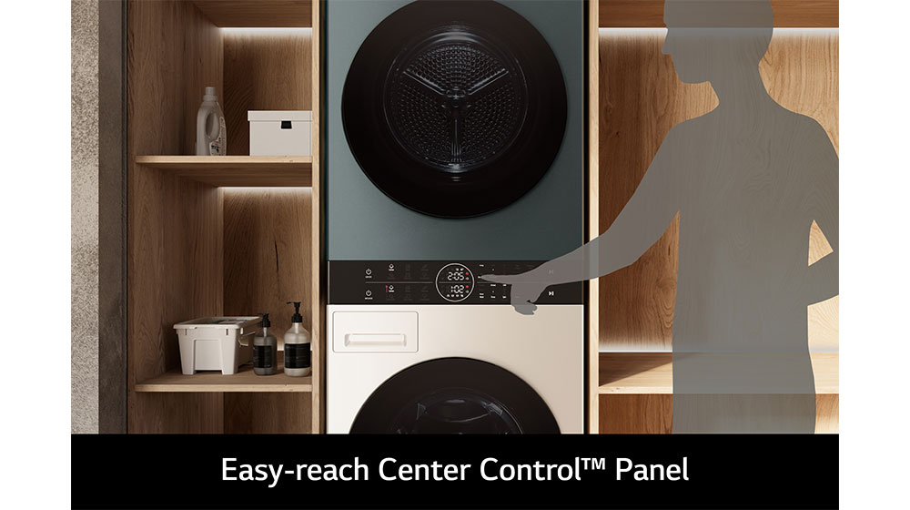 A little boy is operating the product through the Center Control. And, a close-up view of the panel is shown next to the product.