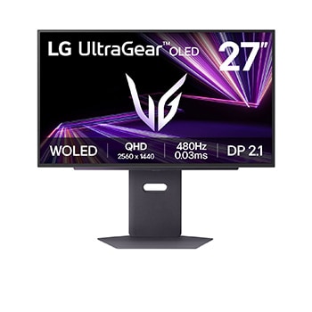 Front view of LG UltraGear™ 27-inch OLED 480Hz QHD Gaming Monitor | 0.03ms (GtG), DP 2.1, DisplayHDR True Black 400 27GX790A-B
