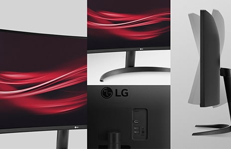 Multiple angles of UltraWide monitor, displaying its wide screen