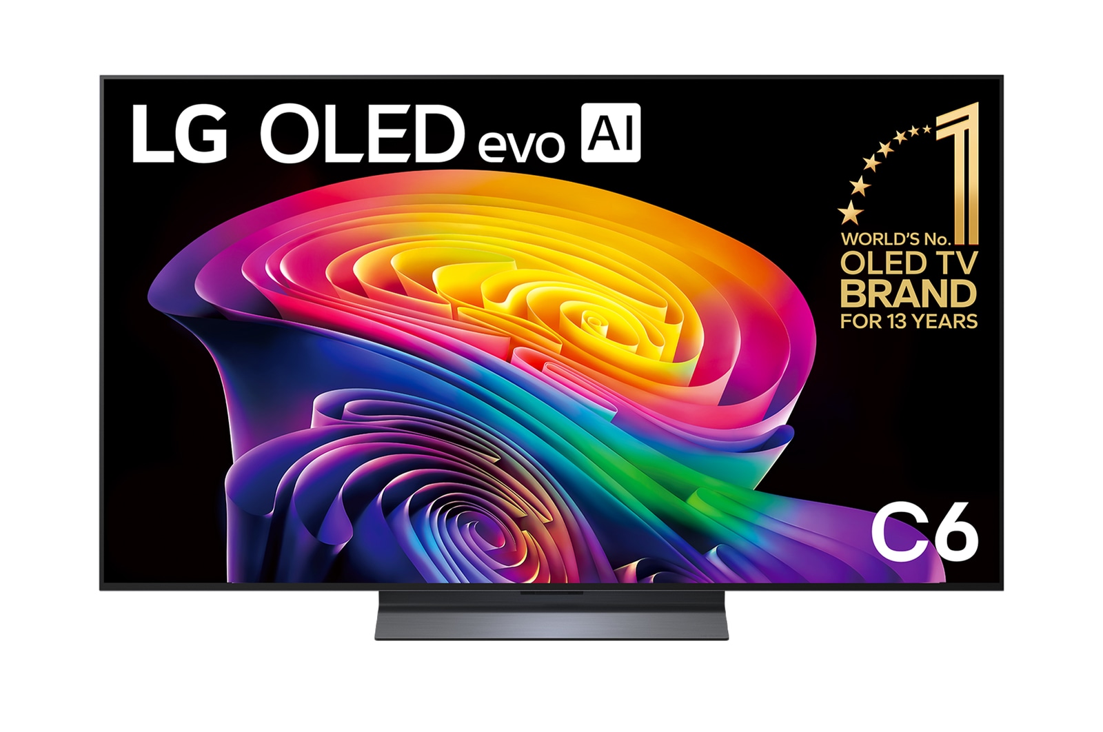 Front view of 55 Inch LG OLED evo AI C6 4K Smart TV 2026 OLED55C66LA
