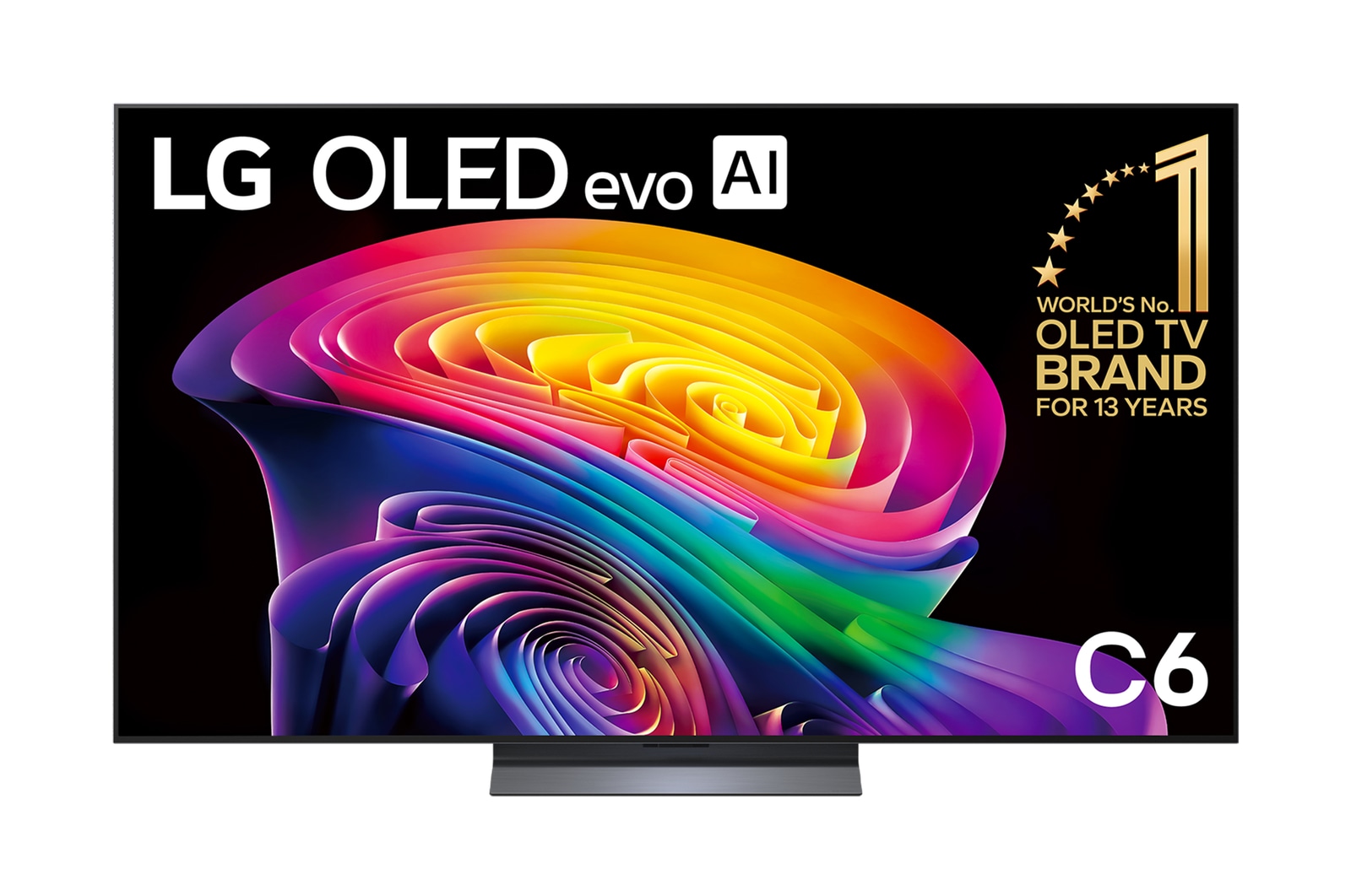 Front view of 65 Inch LG OLED evo AI C6 4K Smart TV 2026 OLED65C66LA