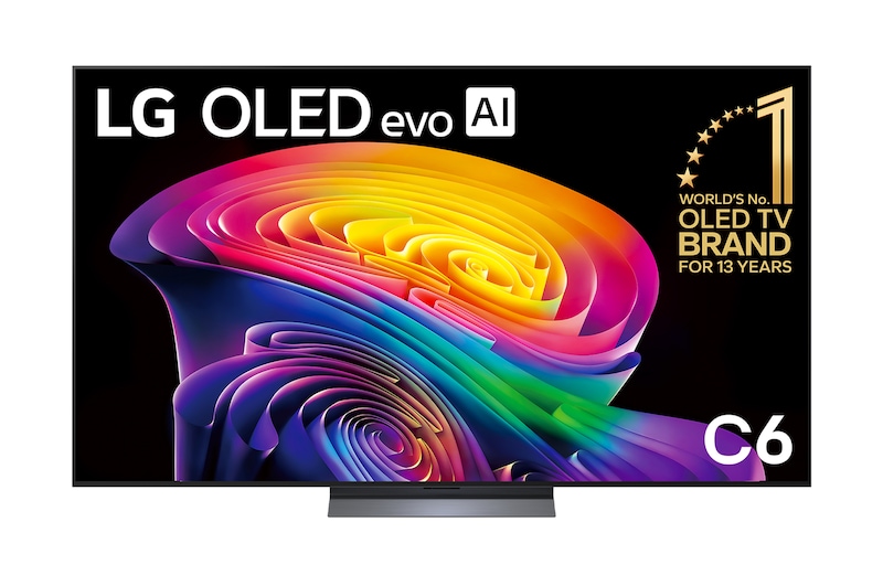 Front view of 77 Inch LG OLED evo AI C6 4K Smart TV 2026 OLED77C66LA