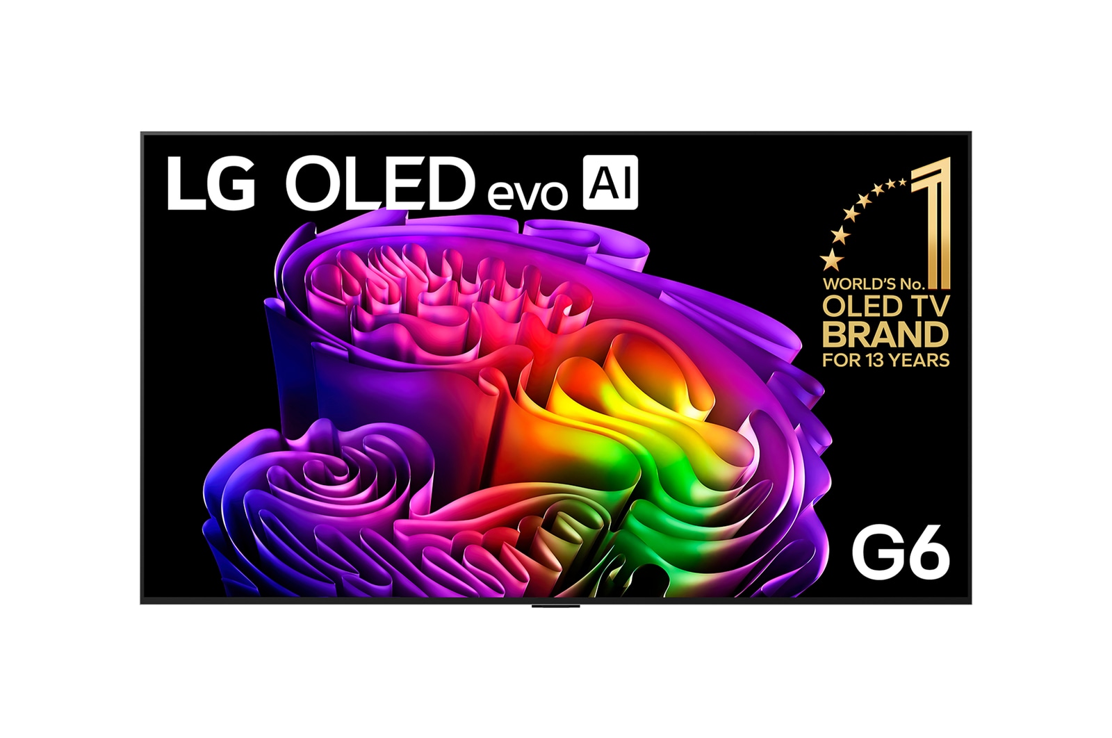 Front view of 65 Inch LG OLED evo AI G6 4K Smart TV 2026 OLED65G66LW