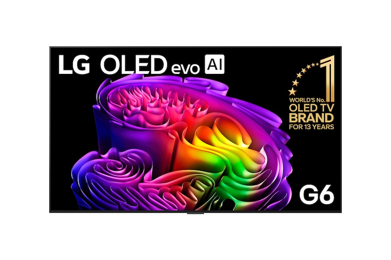 Front view of 65 Inch LG OLED evo AI G6 4K Smart TV 2026 OLED65G66LW
