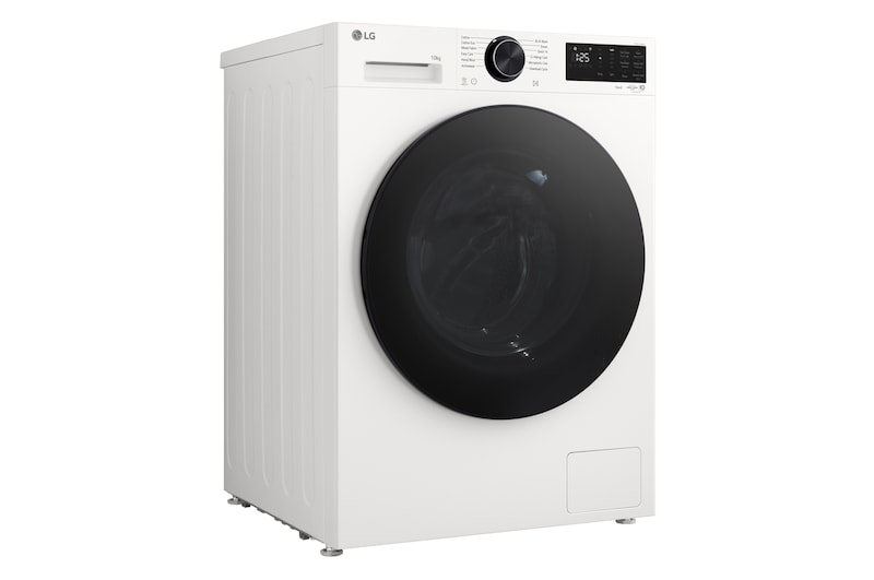 LG Series 3 Front Load Washing Machine overhead with detergent drawer pulled open showing detergent and softener compartments